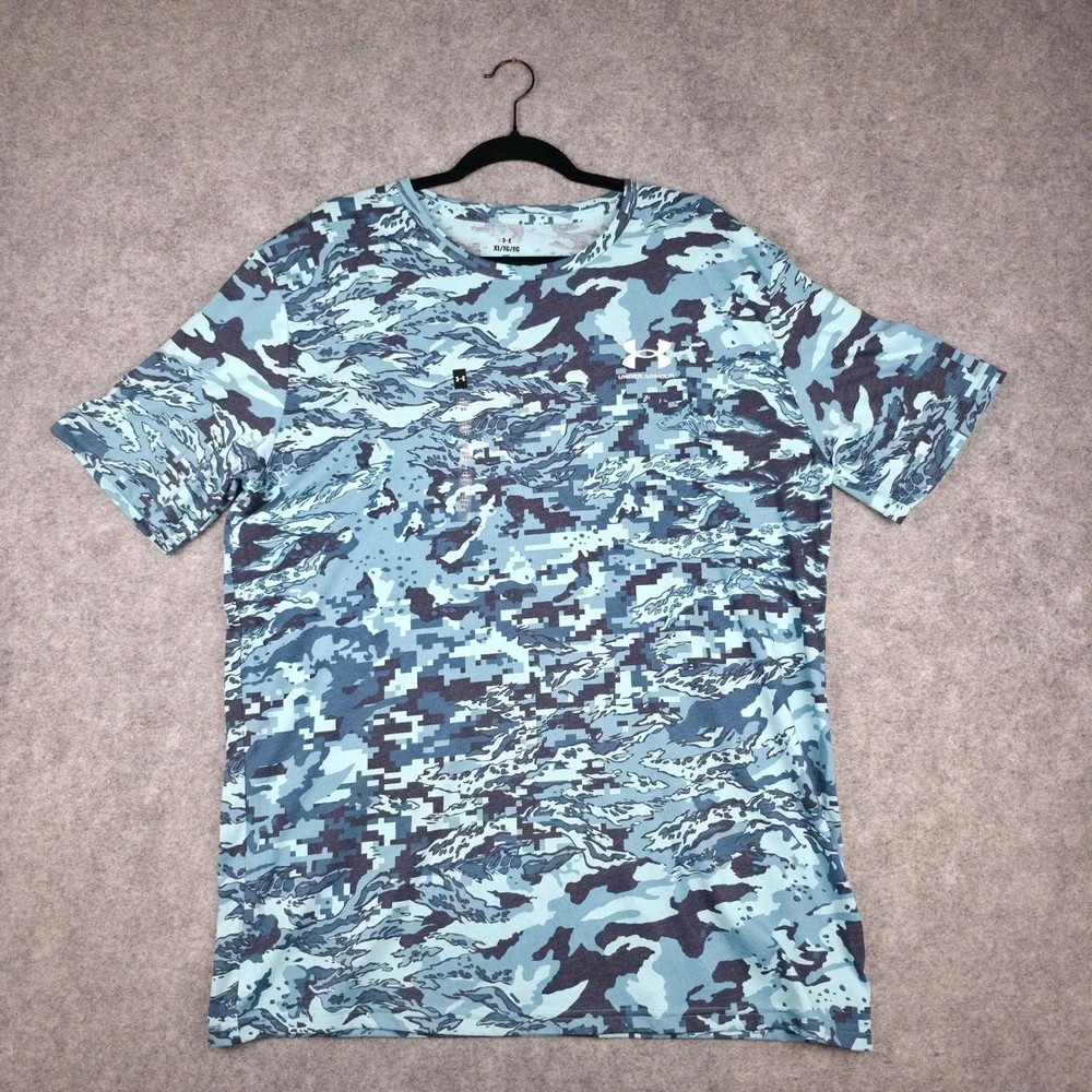 Under Armour Loose Digital Tiger UA ABC Camo T-Shirt Mens XL Blue Short Sleeve